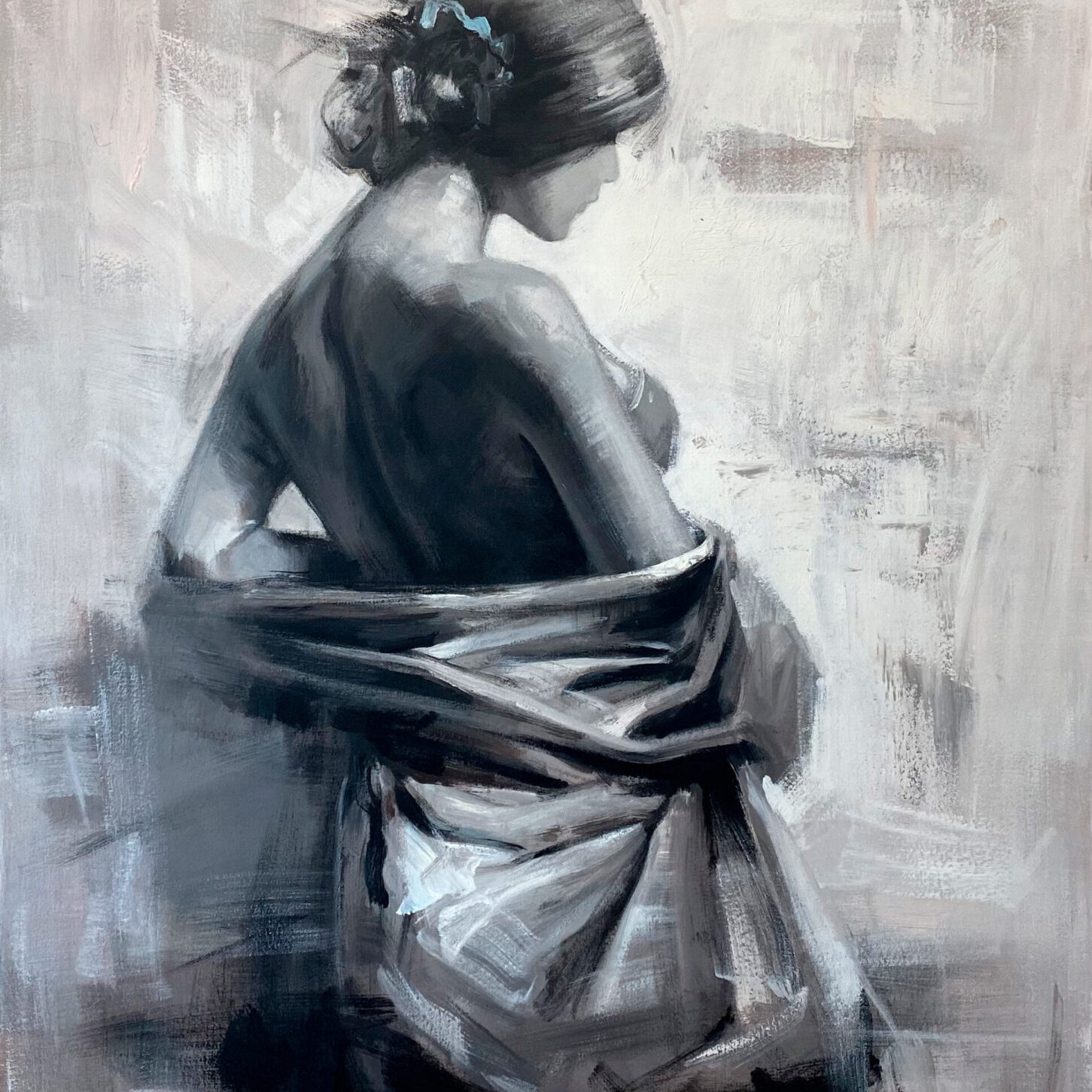 black and white woman painting