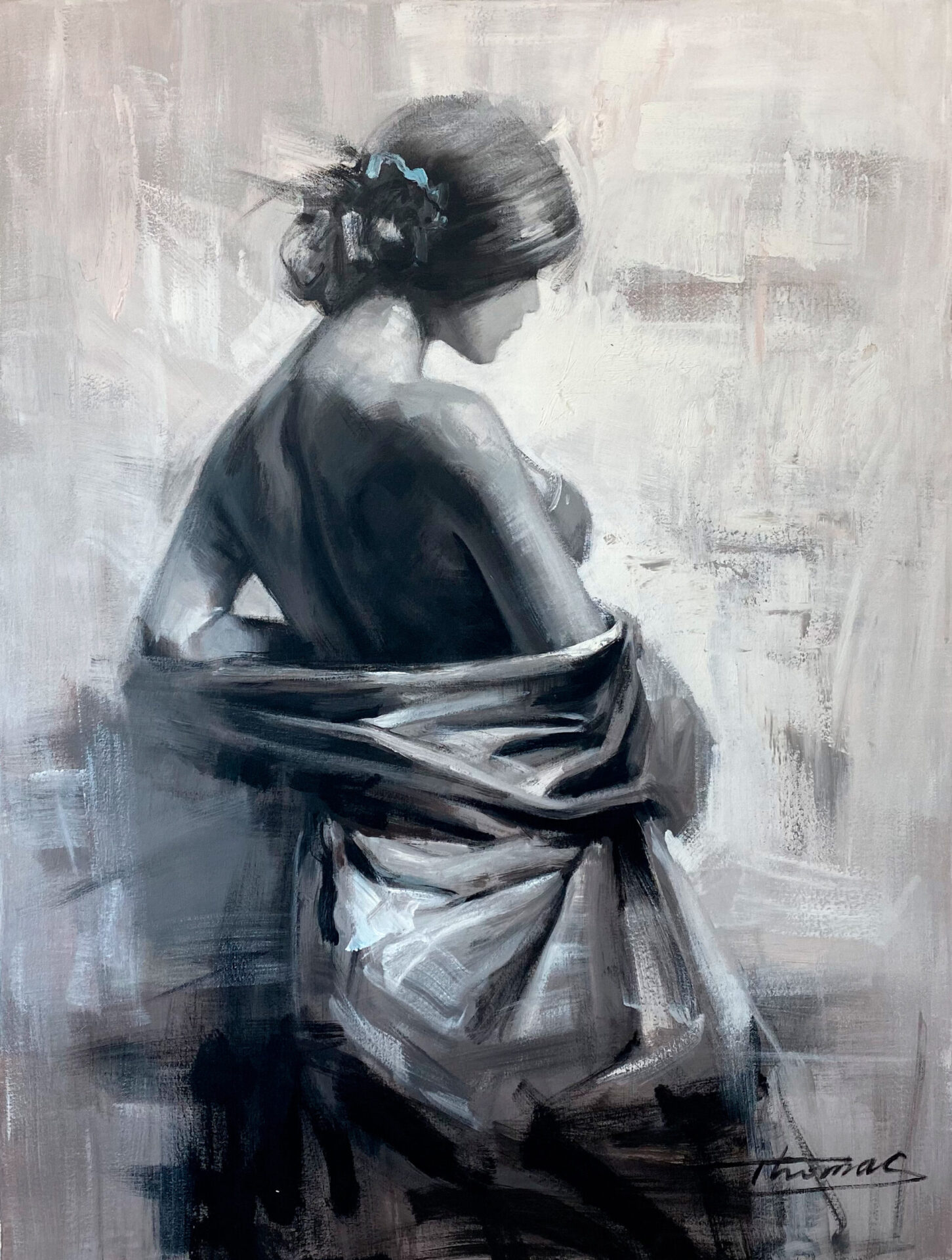 black and white woman painting