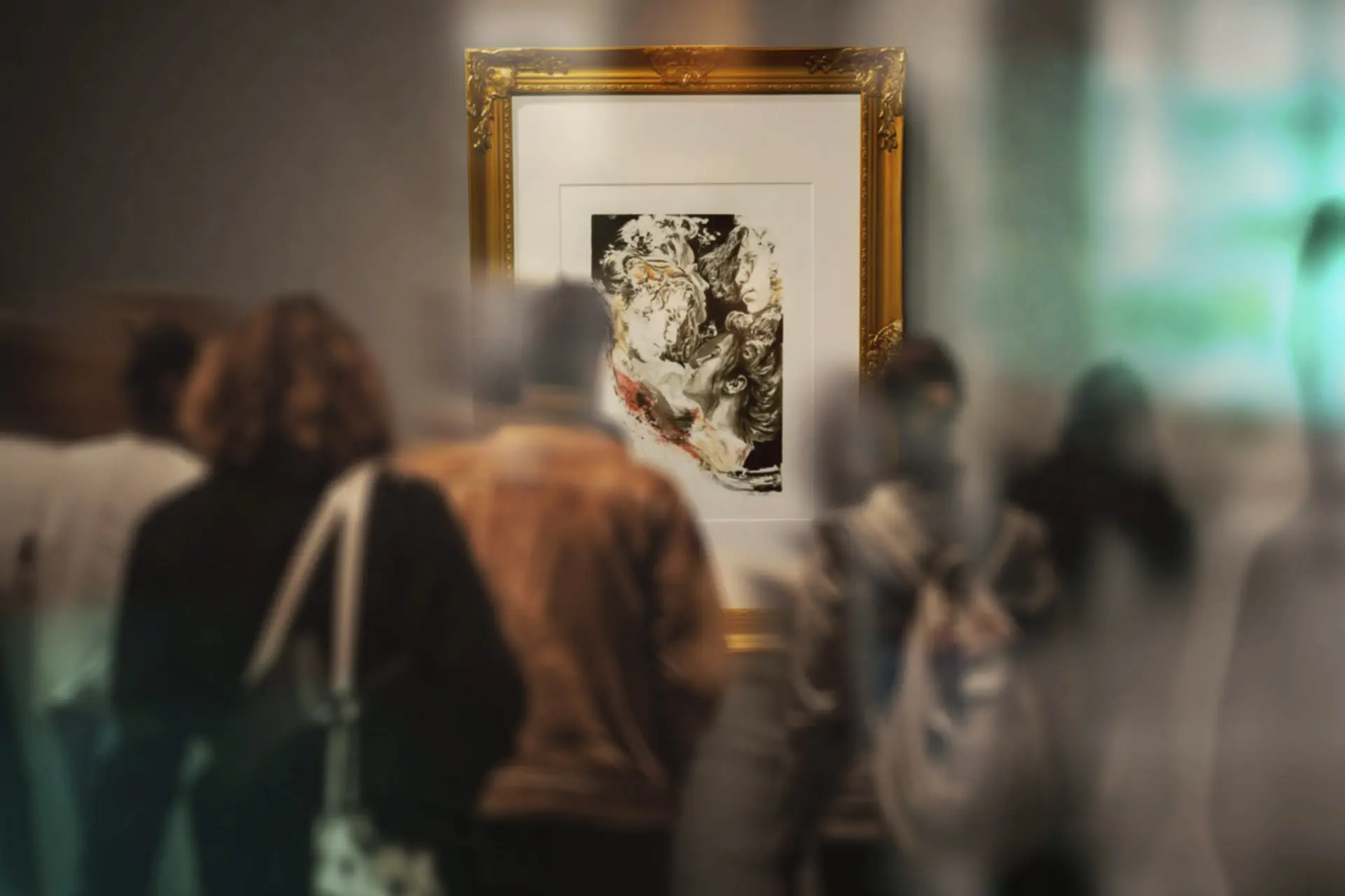 Teenager looking at the phone at an exhibition